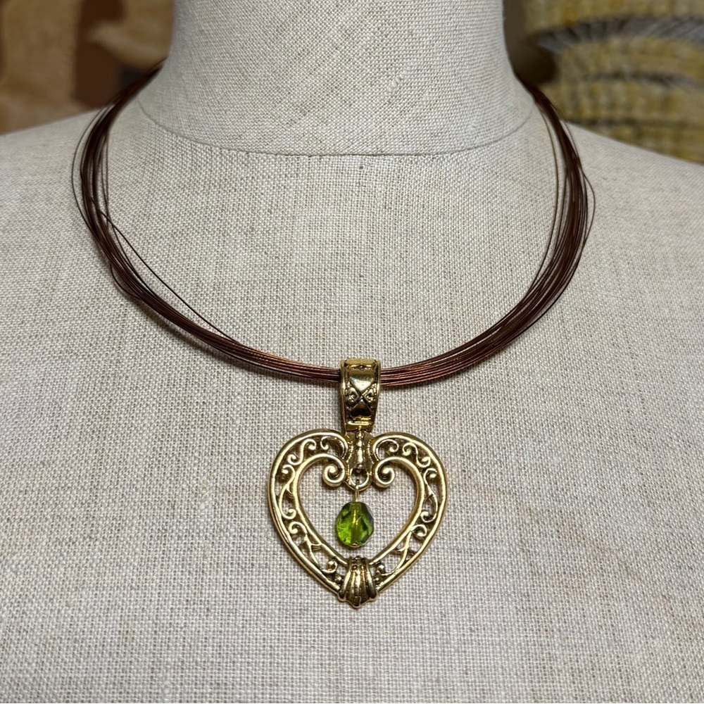 Premier Designs Gold Tone Filigree Heart Pendant Necklace